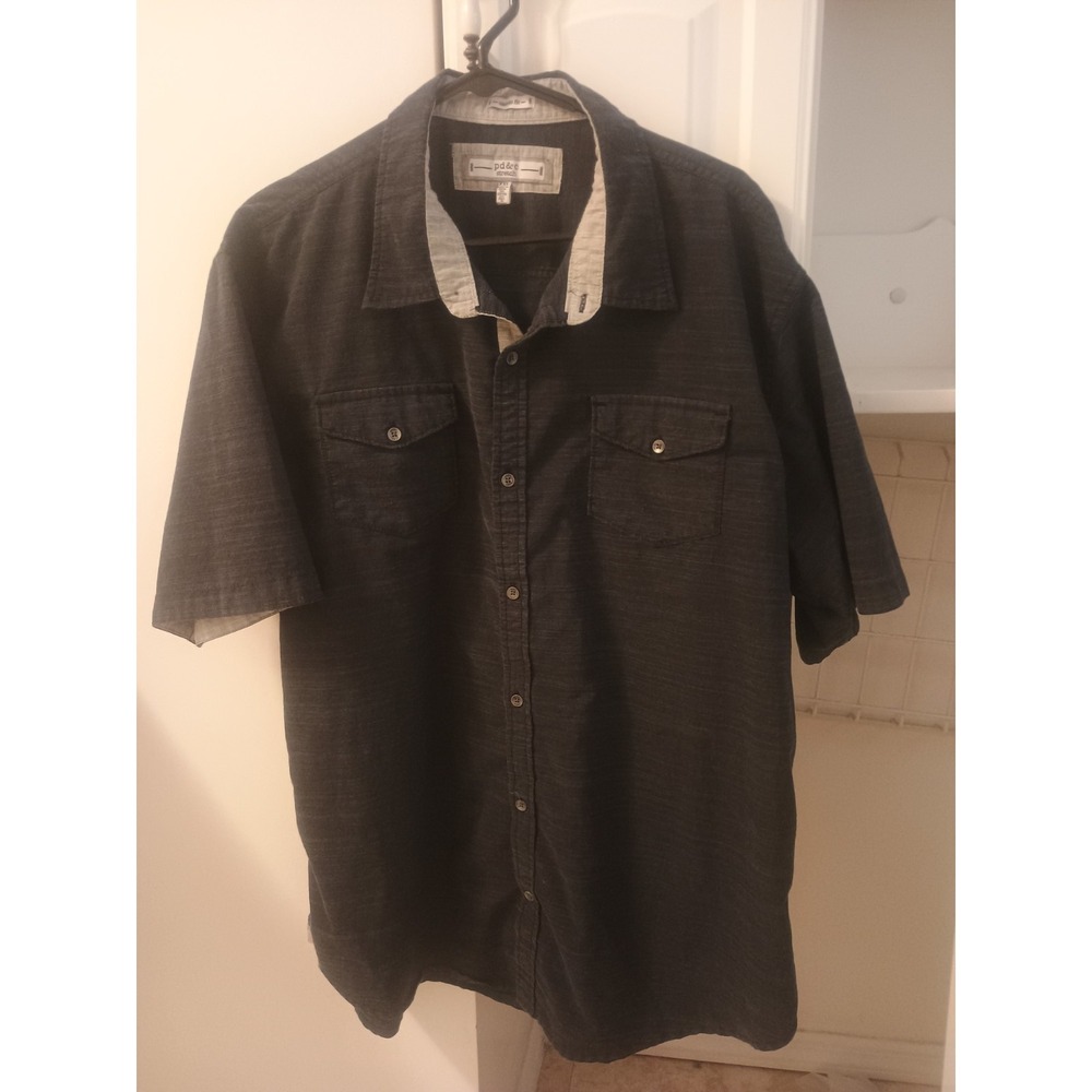 PD&C Men's Short Sleeve Navy Blue Button Down Dress Shirt XXL